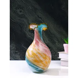 Myntra Elegant Homes Yellow & Blue Ruffled Glass FlowerVases image 1