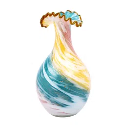 Myntra Elegant Homes Yellow & Blue Ruffled Glass FlowerVases image 4