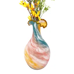 Myntra Elegant Homes Yellow & Blue Ruffled Glass FlowerVases image 5