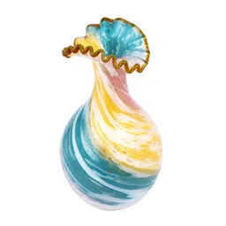 Myntra Elegant Homes Yellow & Blue Ruffled Glass FlowerVases image 3