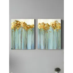 Myntra Elegant Homes Yellow & Blue Set of 2 Nature Theme Stretched Canvas Wall Painting-picture-14