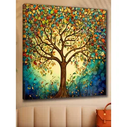 Myntra Elegant Homes Yellow & Blue Tree Canvas Wall Art-picture-22