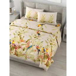 Myntra Elegant Homes Yellow & Green Printed 180TC Cotton King Bedsheet Set 2.70 m x 2.70 m-picture-32