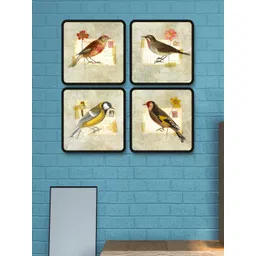 Myntra Elegant Homes Yellow And Grey 4 Pieces Birds And Animals Wood Wall Art-picture-18