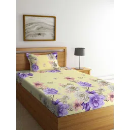 Myntra Elegant Homes Yellow & Purple Floral Printed 300 TC Single Bedsheet Set-picture-16