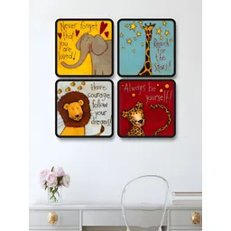 Myntra Elegant Homes Yellow And Red 4 Piece Birds And Animals Wood Wall Art-picture-15