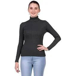 myo Women’s High Neck Top for Women & Girls – Ribbed Turtleneck Pullover – Full Sleeve Slim Fit Stretchable|Stylish Winter Wear Sweater, Casual D Grey-picture-39
