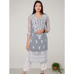 myplusfashion Ethnic Motifs Chikankari Embroidered Georgette Straight Kurta-picture-13