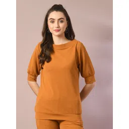 Myshka Boat Neck Puff Sleeves Blouson Top-picture-13