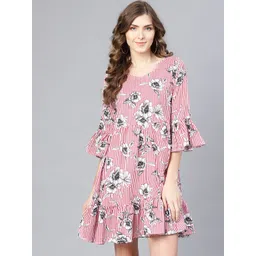 Myshka Women White & Pink Striped A-Line Dress-picture-30