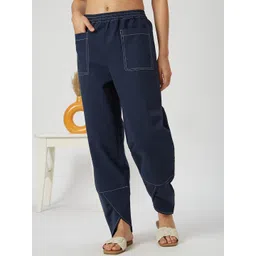 Mystere Paris Contrast Stitched Pure Cotton Lounge Pants-picture-10