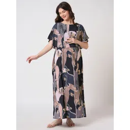 Mystere Paris Women Abstract Printed Maternity Maxi Dress-picture-26
