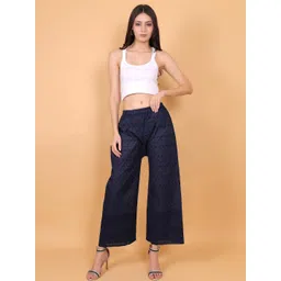 Mytrendzs Women Navy Cotton Full Chikan Embroidered Palazzo-picture-35