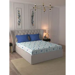 MYTRIDENT Blue & White Floral 144 TC Queen Bedsheet with 2 Pillow Covers-picture-26