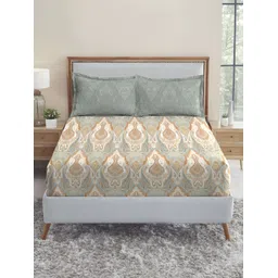 MYTRIDENT Green Ethnic Motifs 210 TC Cotton Fitted King Bedsheet with 2 Pillow Covers-picture-36