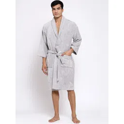 MYTRIDENT Men Grey Melange Solid Bath Robe with Belt-picture-18