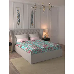 MYTRIDENT Turquoise Blue  Pink Floral Pure Cotton 144 TC Queen Bedsheet  2 Pillow Covers-picture-14