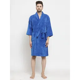 MYTRIDENT Unisex Blue Solid Bath Robe-picture-31