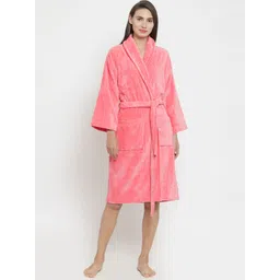 MYTRIDENT Unisex Pink Solid Bathrobe-picture-13