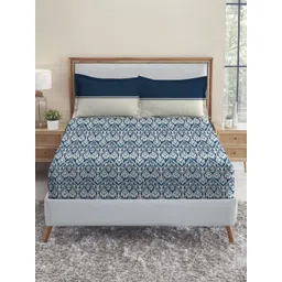 MYTRIDENT Urban Comfort Blue Printed Pure Cotton 144 TC Double Bedsheet Set 2.54 x 2.28 m-picture-28