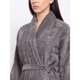 MYTRIDENT Women Charcoal Grey Solid Bathrobe image 2