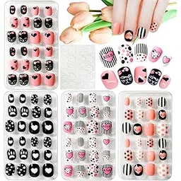 MYYNTI 96 Pcs kids girlsFake Nails,Press on Nails for kids girls Pre-glue Full Cover Short False Nails Children Nails Lovely Gift for kids girls (Refreshing and Cute)-picture-17