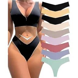 myynti No Show Line Panties V-Waisted Stretch Breathable Sexy Thong Underwear Ice Silk Comfortable Seamless Bikini Thong Briefs for Women's (Multicolor) (Pack of 3)-picture-11