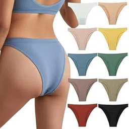 myynti Women’s Cotton Women's Thongs Seamless Moisture-Wicking Breathable Underwear High Stretchy Mid Waisted Panties Tagless 3 Pack Free Size-picture-50