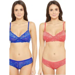 N-Gal Blue & Coral Lace Bra & Panty Set (Pack Of 2)-picture-23
