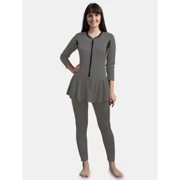 N-Gal Full Length Padded One Piece Swimsuits Solid Women Swim-dress Grey Swimsuit-picture-14