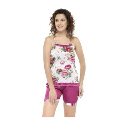 N-Gal Magenta Floral Print Satin Cami With Shorts-picture-41