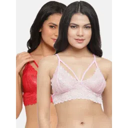 N-Gal Pink & Red Lace Work Bralette Bras - Pack Of 2-picture-11