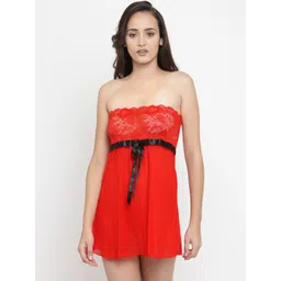 N-Gal Red Self Design Semi Sheer Baby Doll NR1047-picture-21