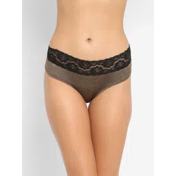 N-Gal Woman Brown Solid Lace Edge Cotton Bikini Briefs- NTDT21-Brown-picture-12