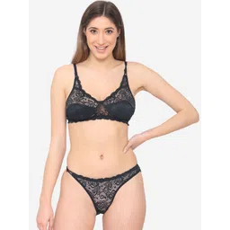 N-Gal Women Black Solid Lace Lingerie Set NTDLS13-picture-18