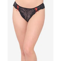 N-Gal Women Black Solid Sheer Lace Adjustable Waist Seamless Thongs NTDT10-picture-13