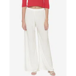 N-Gal Women Cream-Coloured Solid Wide Leg Palazzos-picture-31