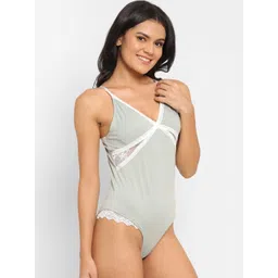 N-Gal Women Grey Solid Cotton Side Lace Teddy Bodysuit-picture-34
