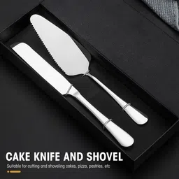 n2k2 enterprise 2 Pcs Silver Cake Cutting Knife and Server Set Pie Spatula For Wedding Gift Stainless Steel Cake Server-picture-25
