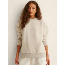 NA-KD Women Cream-Coloured Solid Organic Cotton Oversized Sweatshirt-picture-12