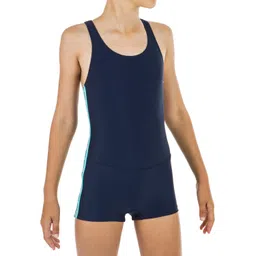 nabaiji Girls Swimming One-Piece Shorty Swimsuit Vega Comfortable & Flexible Navy Blue-picture-12