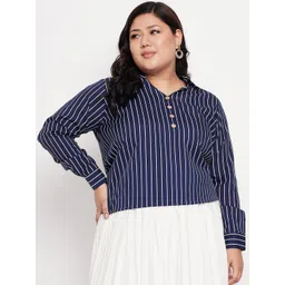 NABIA Plus Size Striped Spread Collar Regular Top-picture-10
