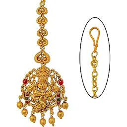 nagneshi art Traditional Gold-Plated Maang Tikka with Lakshmi Design | Bridal & Festive Hair Accessory 16187-picture-35
