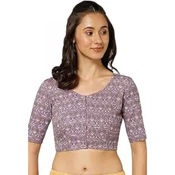 naidu hall Women’s Cotton Kalamkari Blouse Readymade Saree Blouse with Elbow Sleeves Blouse Top for Saree-picture-31