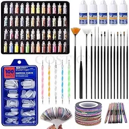 Nail Art Kit, 48 Pcs Glass Bottles Glitter Stones, 100 Nails, 10 Nail Tapes, 15 Nail Art Brush, 5 Nail Dotting Pen with 5 Glue {IGRIS KIT}-picture-32