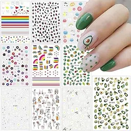 Nail Art Stickers Decals 3D Self-Adhesive Daisy Nail Decals Hawaii Cactus Flower Avocado Leaves Nail Art Designs for Women Girls Kids 10 Sheets Free Tweezer-picture-38