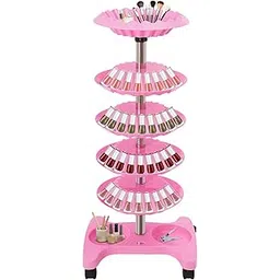 Nail Polish Trolley Organizer, Nail Polish Spinning Rack Display Stand with Wheels, 5 Tiers Display Rolling Cart for Nail Salon Pedicure Spa Business Home Use (Pink)-picture-46