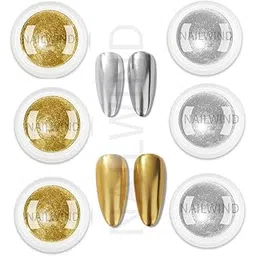 NAILWIND Chrome Nail Powder Mirror Effect Holographic Aurora Iridescent Pearlescent Manicure Nail Art Decoration Glitter, 6 Pcs 1g or 0.5g/Jar for Women Girl (Gold - Silver)-picture-43