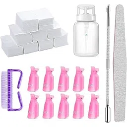 NAILWIND Nail Polish Gel Remover Tools Kit - 500 Nail Remover Cotton Pad,10 Pcs Soak Off Cap Clip,1 Nail File,1 Pcs Press Bottle, Nail Brush, Cuticle Pusher Tools Kit-picture-18
