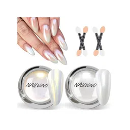 NAILWIND Set Of 2 Mermaid Shell Nail Powder - 1 g Each - White Pearl - Chrome White-picture-27